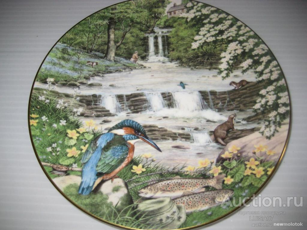 Тарелка настенная. Фарфор.Природа.Пейзаж.Птички.Franklin mint