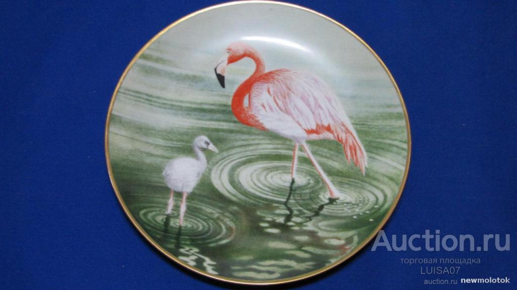 Тарелка настенная фарфор.Птицы Птички.Розовый Фламинго.