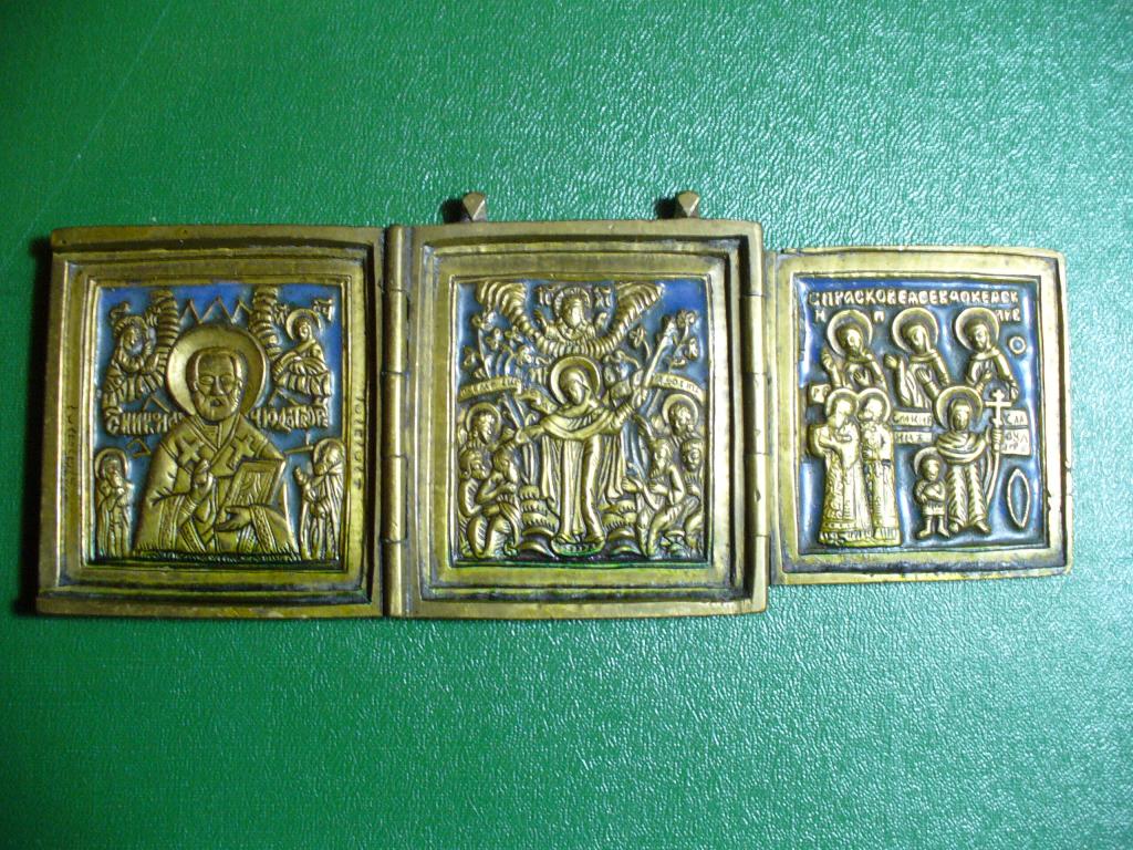 Складень. Николай , Богородица Всех скорбящих радость, Кирик и Улита.