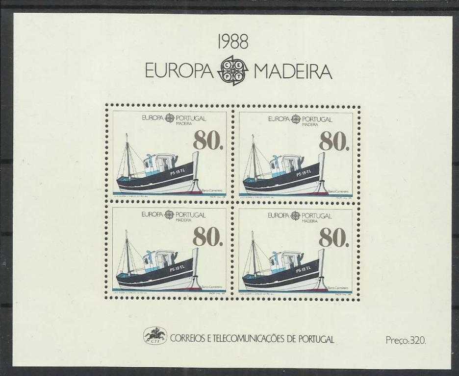 Португалия. Мадейра.1988. Транспорт. Корабль. Блок