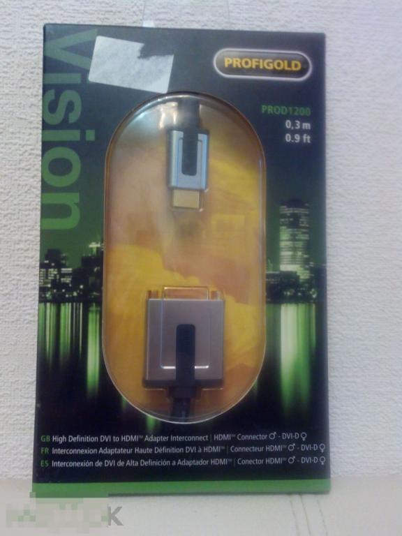 Кабель-переходник межблочный HDMI-DVI "Profigold". 30 см. Золочение
