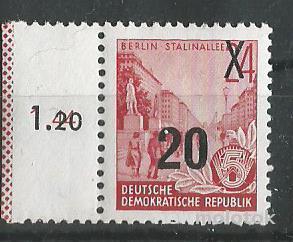 ГДР. 1954 г. Аллея Сталина. Надпечатка. Поле. MNH