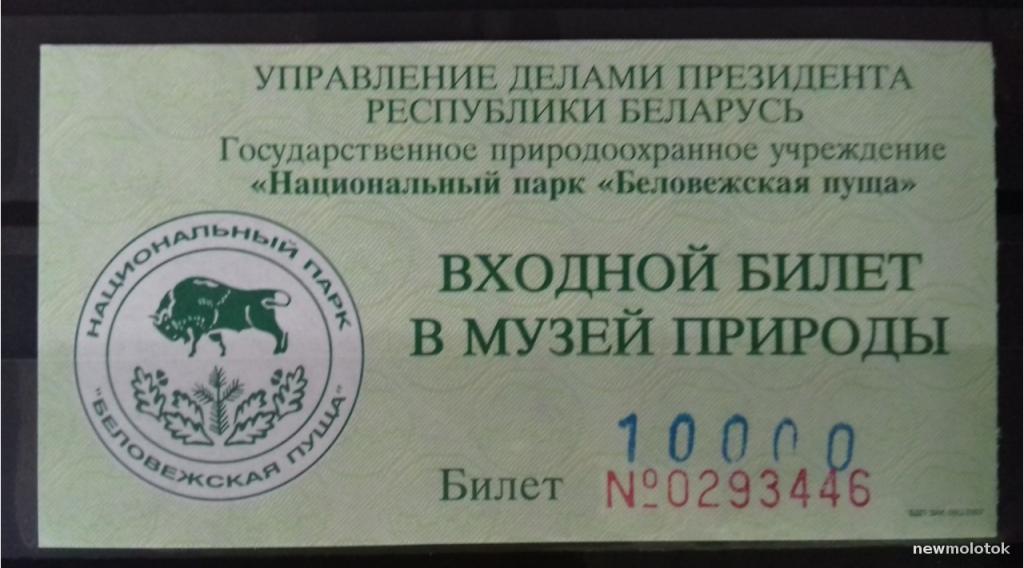 ВХОДНОЙ БИЛЕТ В МУЗЕЙ ПРИРОДЫ БЕЛАРУСЬ БЕЛОВЕЖСКАЯ ПУЩА