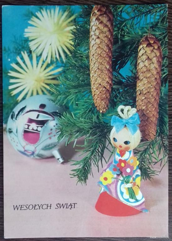 ОТКРЫТКА ПОЧТОВАЯ КАРТОЧКА ЧИСТАЯ НОВОГОДНЯЯ РОЖДЕСТВЕНСКАЯ ПОЛЬША  1974 ГОД