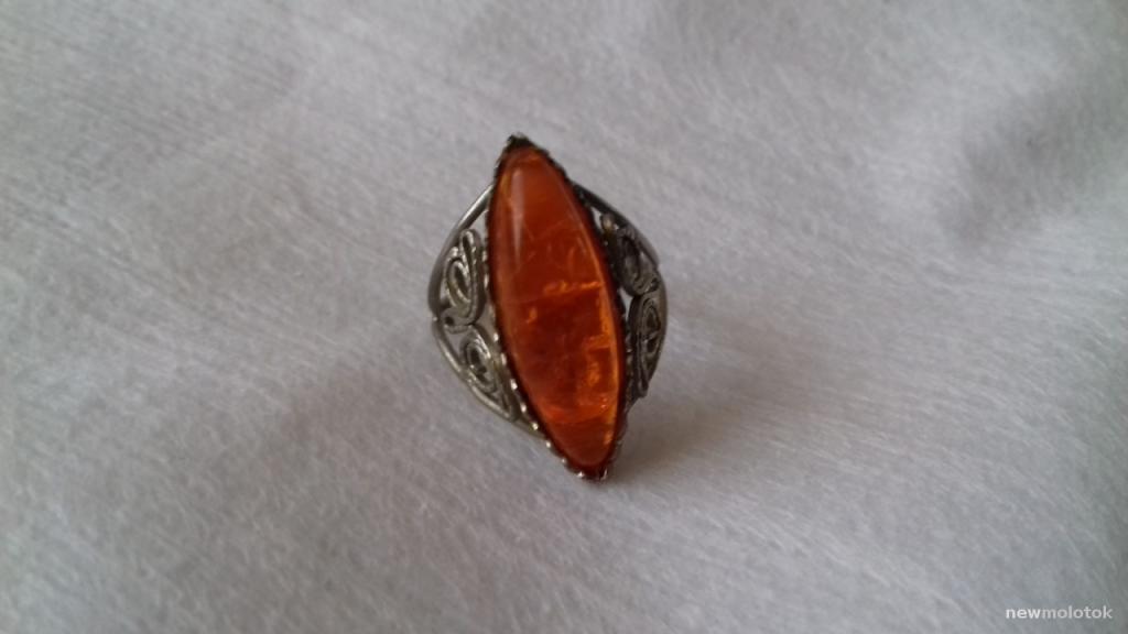 Винтажное ажурное  кольцо мельхиор, янтарь !? СССР 1980-е 17 размер