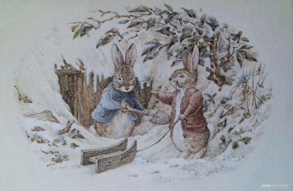 ОТКРЫТКА КАРТОЧКА ПОЧТОВАЯ ЧИСТАЯ ЗИМА ЗАЙЦЫ С САНКАМИ И ЛОПАТОЙ ИДЕАЛЬНОЕ СОСТОЯНИЕ