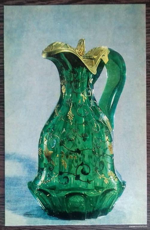 КОЛЛЕКЦИОННАЯ ОТКРЫТКА КАРТОЧКА АНТИКВАРНЫЙ КУВШИН ИЗ ЗЕЛЁНОГО СТЕКЛА СЕРЕДИНА 19 ВЕКА. 1981 ГОД