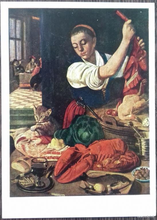 Открытка коллекционная почтовая чистая Молодая женщина у стола Неизвестный художник ИЗОГИЗ 1963 год