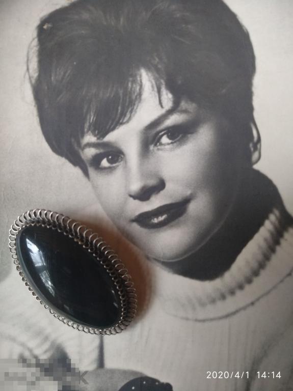 Брошь СССР. Натуральный камень, мельхиор, филигрань. 