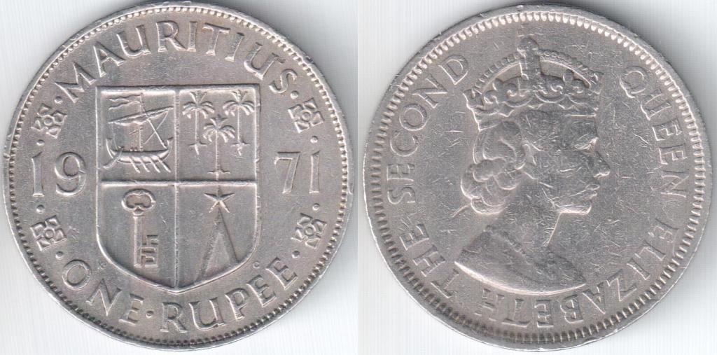 Маврикий 1 рупия 1971 Елизавета II KM# 35.1