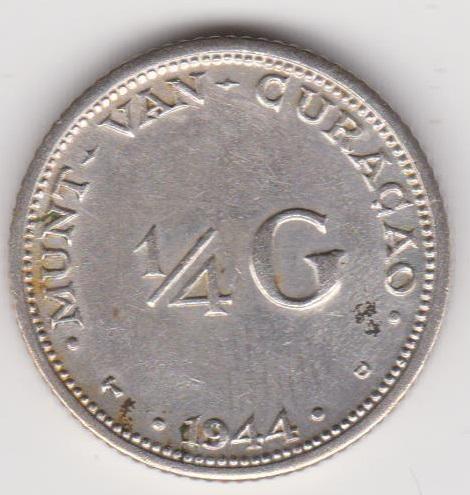 КЮРОСАО 1/4 ГУЛЬДЕНА 1944 AUNC