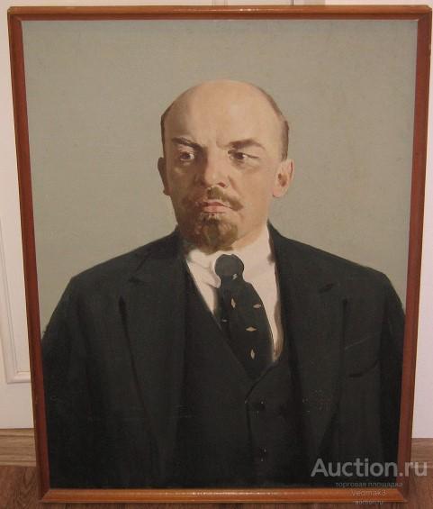 Портрет В. И. Ленин, в раме, на двп, масло, штамп, 1989 г..
