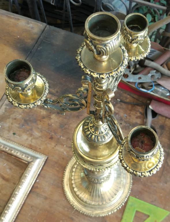 канделябр 4х рожковый,латунь,высота 70 см,старый
