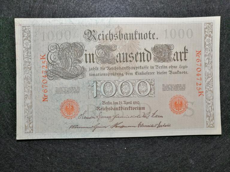 1000 марок 1910 года. Германия. Красные печати. UNC !!!