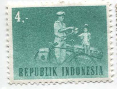 1964.Индонезия.Почтальон с велосипедом.1м.**