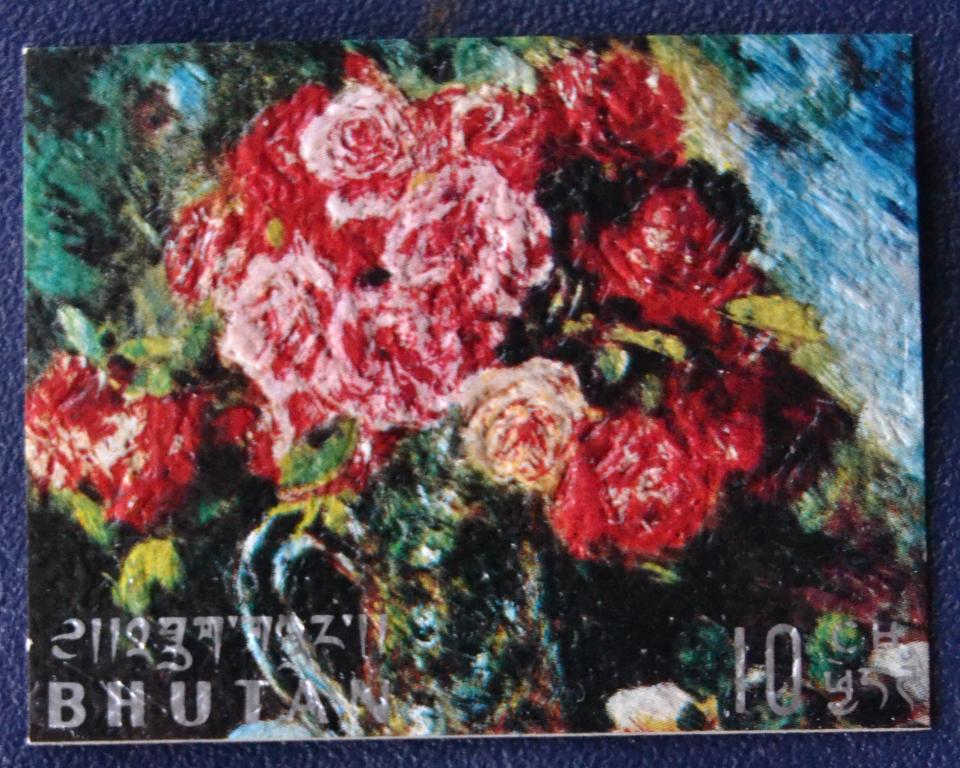 Бутан 1970 год Живопись Ренуар -Букет Роз  - объемные MNH