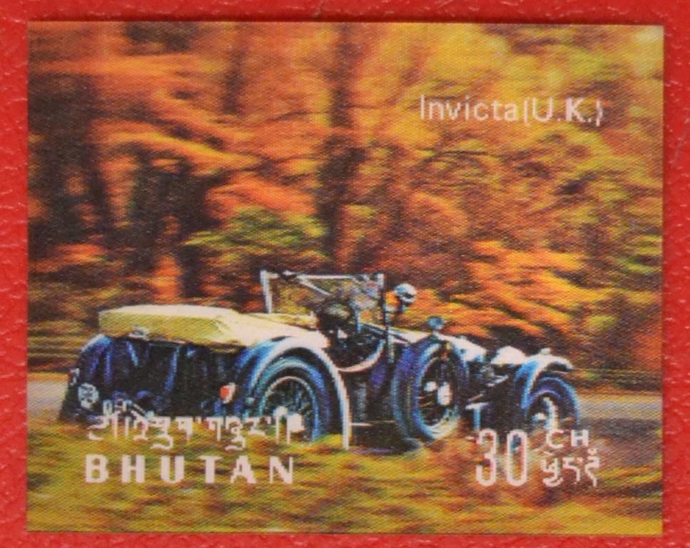 Бутан 1971 г. Ретро Автомобили  Инвикта - Invicta 4½-Litre S-Type 1932 г. Англия Стерео марка