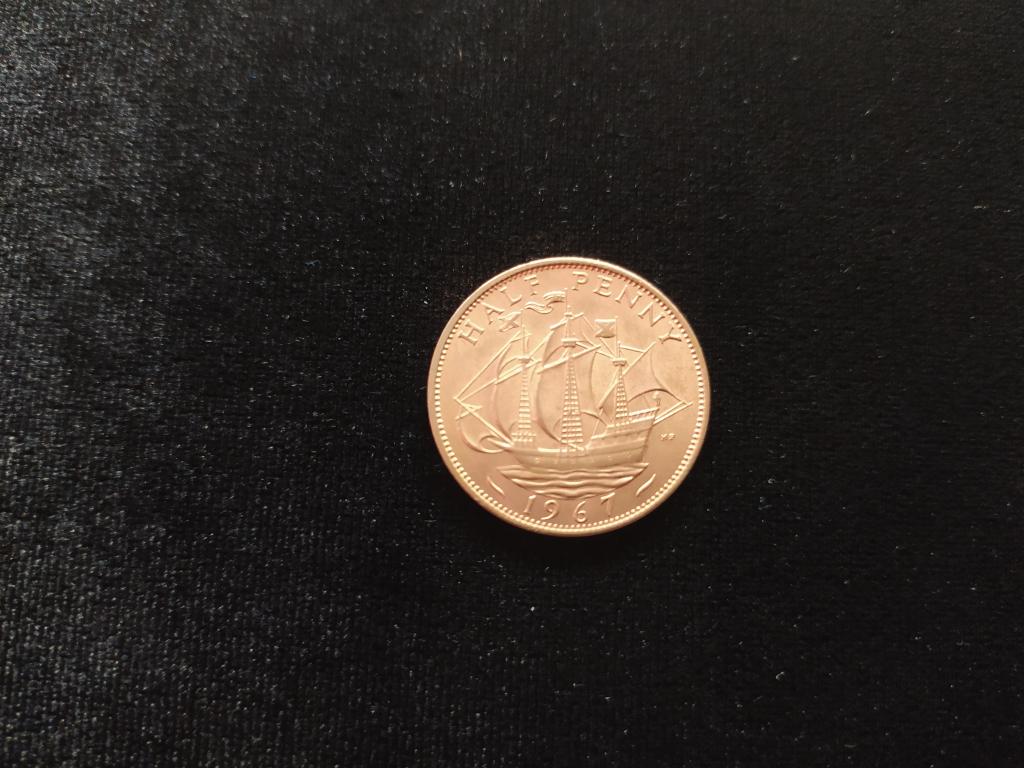 Монета Великобритания ½ пенни 1967 года Королева Елизавета II Парусник Корабль (Н120)