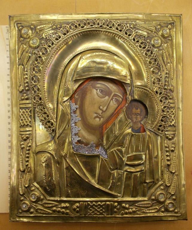 Икона Казанской Божьей матери. Оклад латунь (017855)