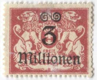 1923.Данциг.Стандарт.Надпечатка нового номинала.3млн на 10000пф.1м.*