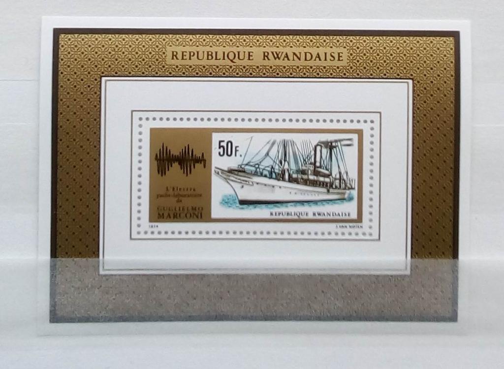 Руанда 1974. Флот корабль парусник радио Маркони. Блок чистый. MNH**