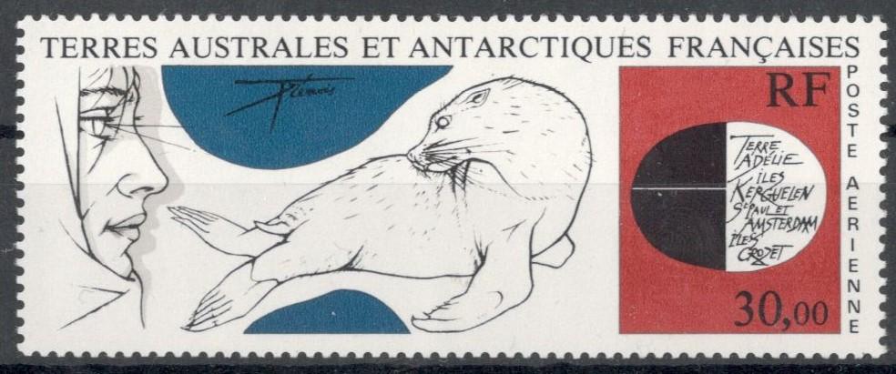 TAAF, 1985, № 205, € 12, MNH, авиа, полн., искусство, картина Тремуа "исследователь и тюлень