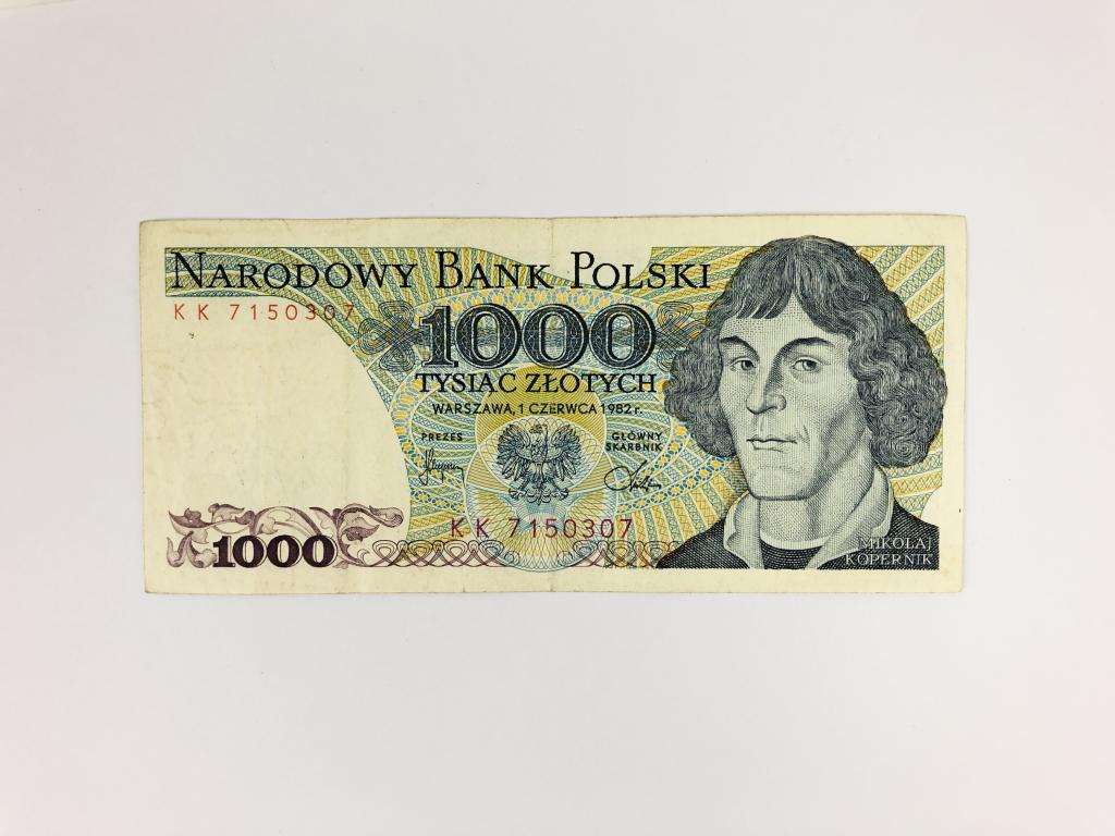 Банкнота. Польша. 1000 злотых. Николай Коперник. 1982 год. Номер: KK 7150307