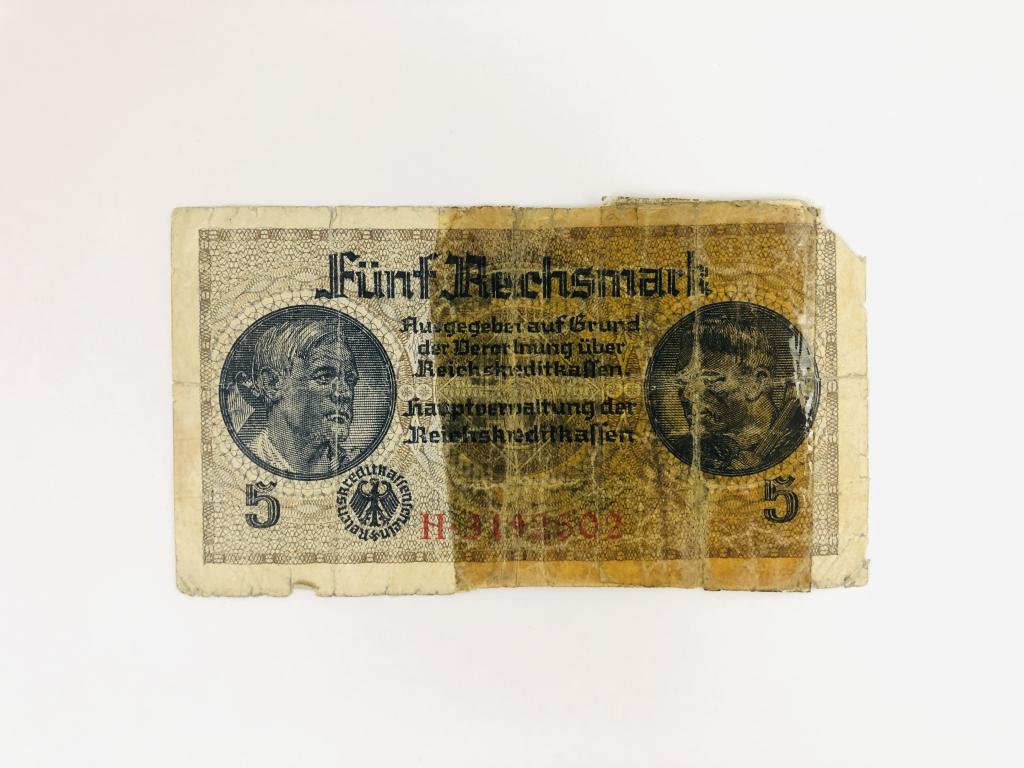 Банкнота. Германия. 5 рейхсмарок. 1939 - 1945 годы. Номер: H3192602
