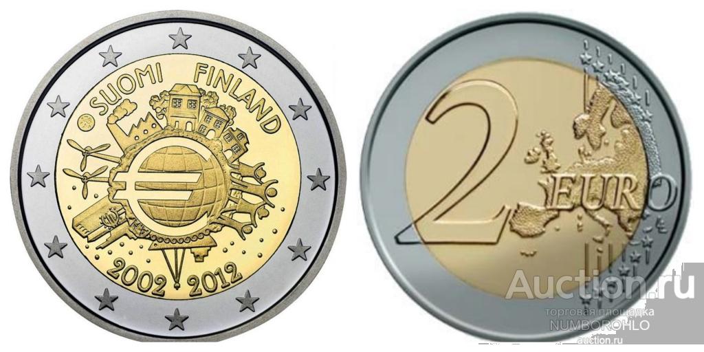 Финляндия 2 евро, 2012 10 лет евро наличными UNC