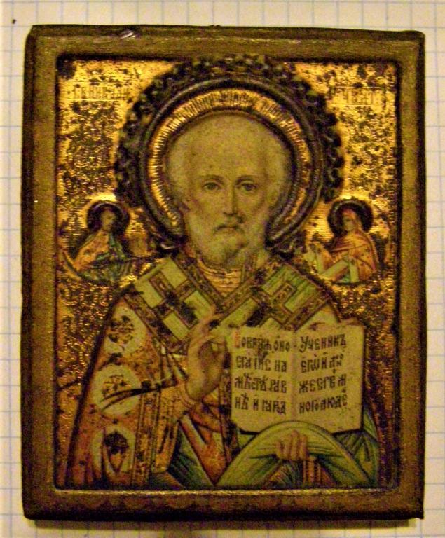 Икона Николай Чудотворец. Хромолитография. икона на металле. Никейское чудо.