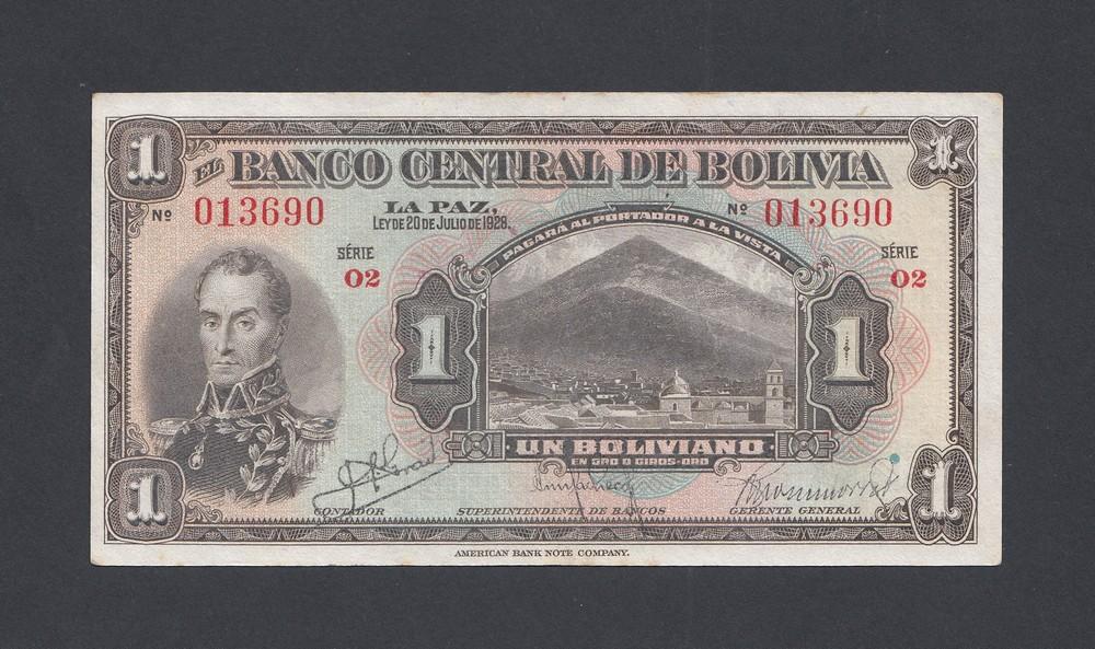 Боливия 1928г 1 боливиано XF (p.118a) 690