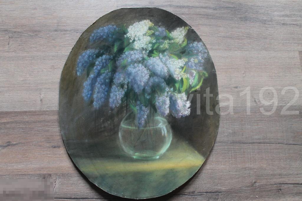 КАРТИНА. МАСЛО. КАРТОН. СИРЕНЬ. ЦВЕТЫ. 