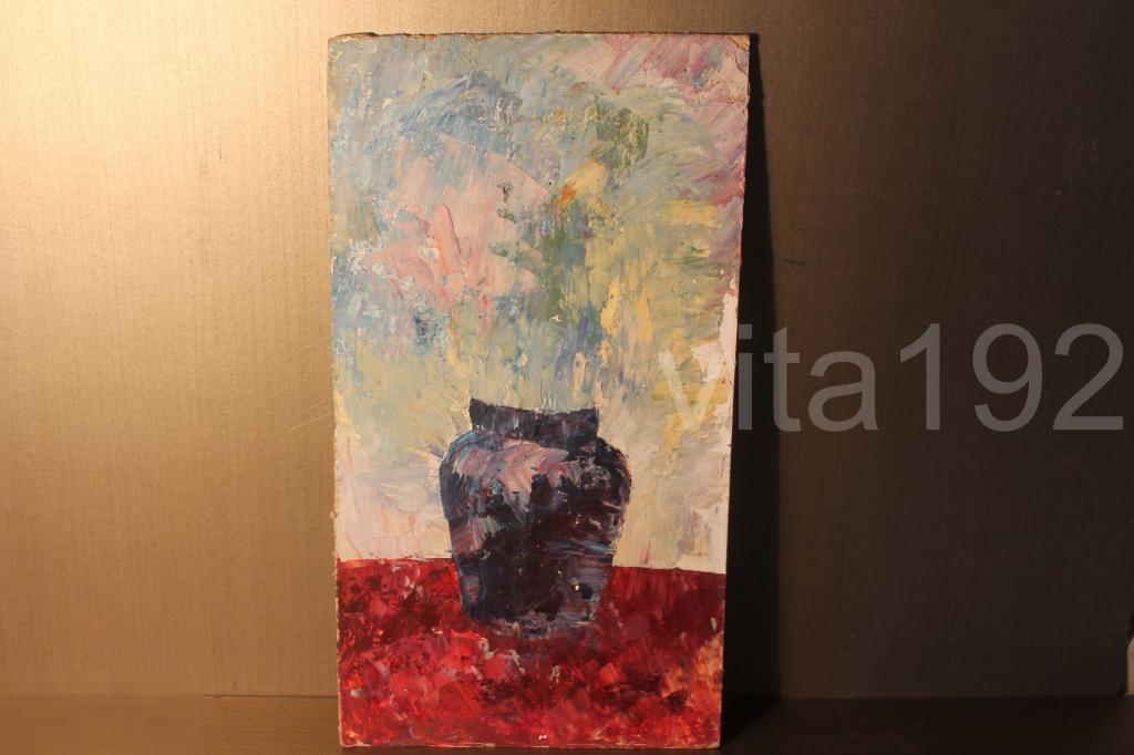 КАРТИНА. МАСЛО. КАРТОН. ВАЗА. ЦВЕТЫ. 