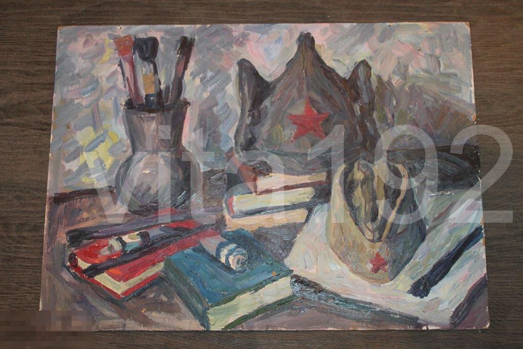 КАРТИНА. КАРТОН. МАСЛО.АГИТАЦИОННАЯ. КАРТИНА НАПИСАНА С ДВУХ СТОРОН. 