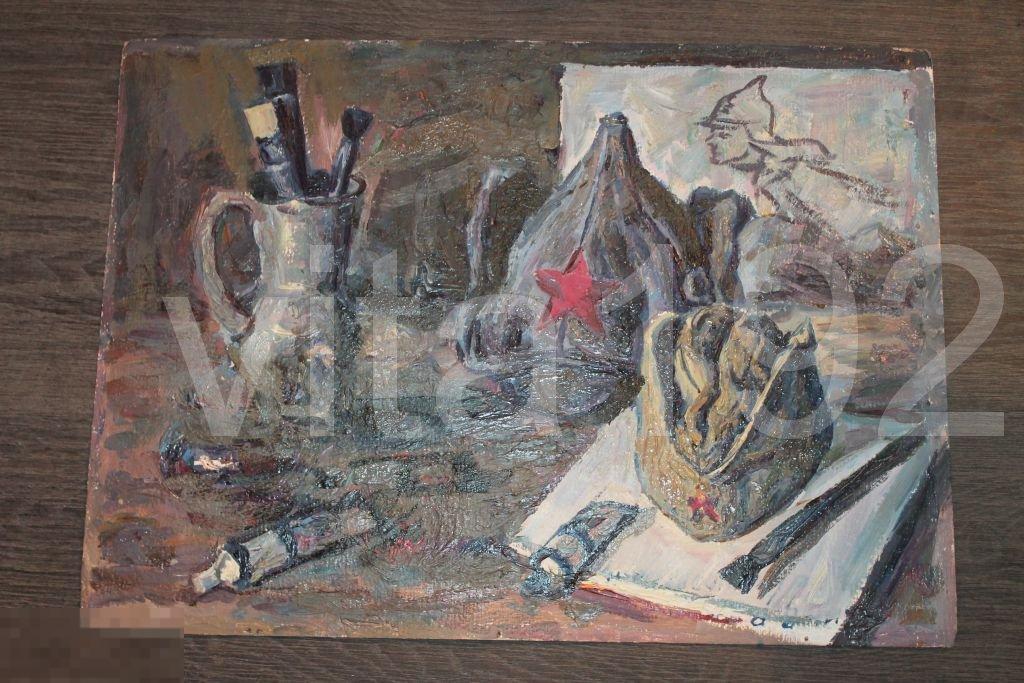 КАРТИНА. КАРТОН. МАСЛО.АГИТАЦИОННАЯ. КАРТИНА НАПИСАНА С ДВУХ СТОРОН. 
