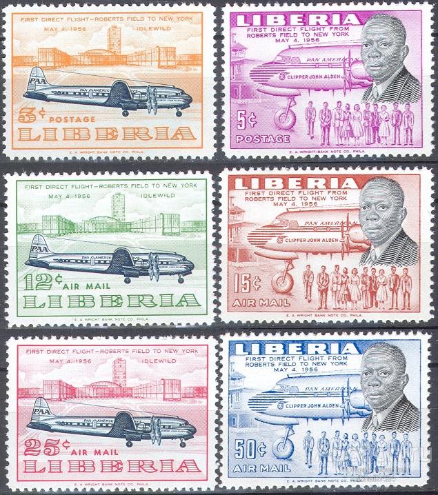 0989 ✅ Транспорт Президенты Авиация Самолеты Аэропорт 1957 Либерия 6м п/с **