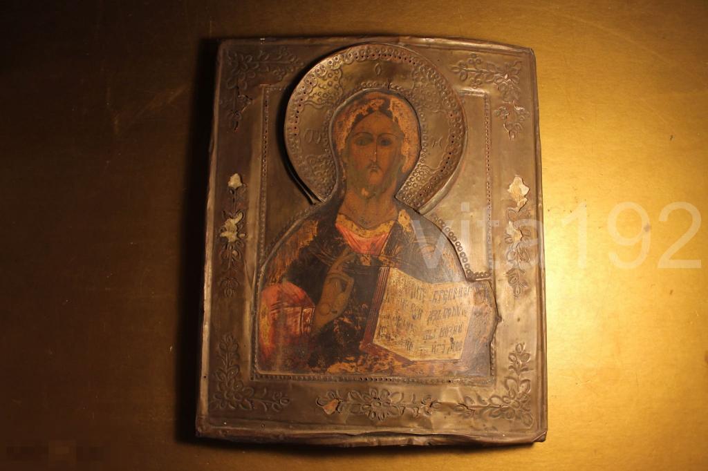 ИКОНА. ВСЕДЕРЖИТЕЛЬ. ДВОЙНОЙ КОВЧЕГ. ОКЛАД ЛАТУНЬ. ОЧЕНЬ СТАРАЯ. * 