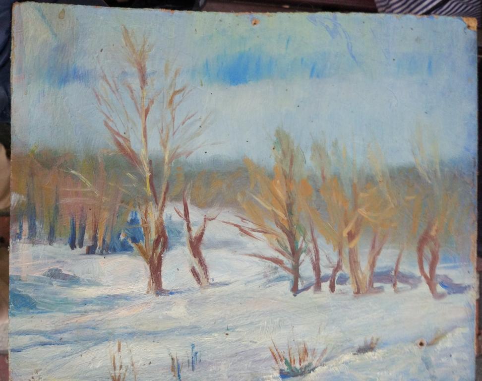 картина Зимний лес, двп, масло