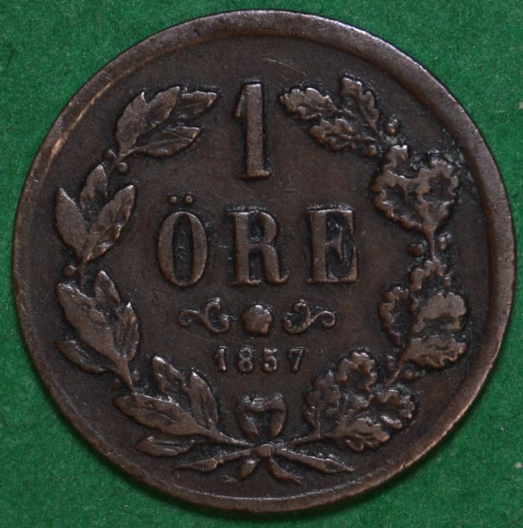 Швеция 1 эре оре 1857 VF+ (К49)