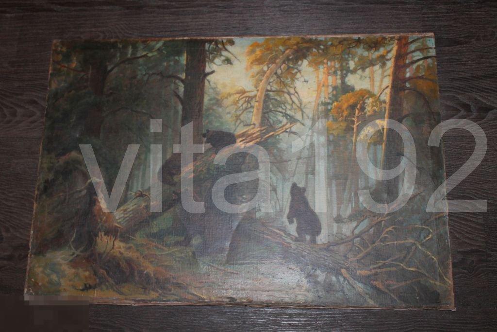 КАРТИНА. МИШКИ НА ДЕРЕВЕ. ХОЛСТ. МАСЛО. 