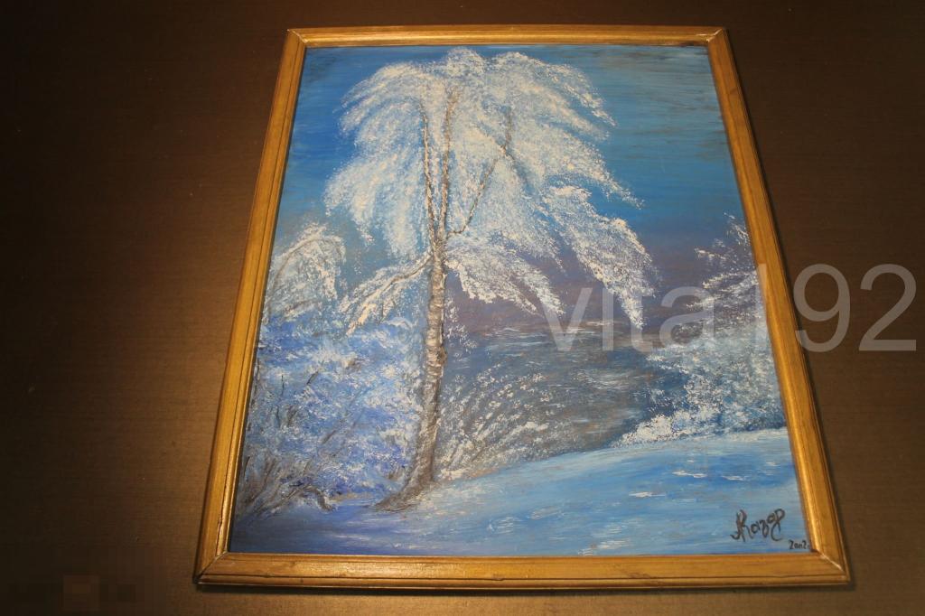 КАРТИНА. МАСЛО. ДВП. АВТОР - КАЗАР. 2002 ГОД.  ЗИМА. 