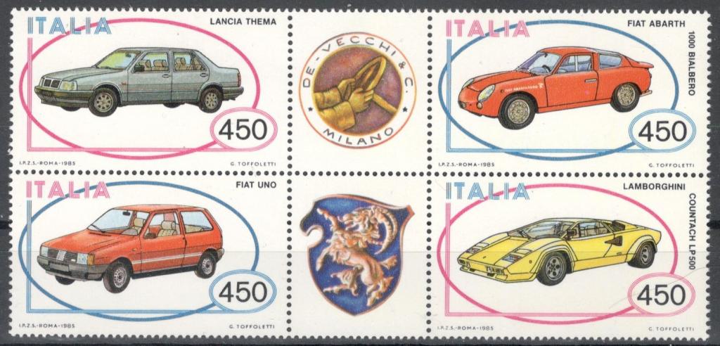 Италия, 1985, № 1912-1915, € 12, MNH, полн., автомобили, Итальянская автомобильная техника
