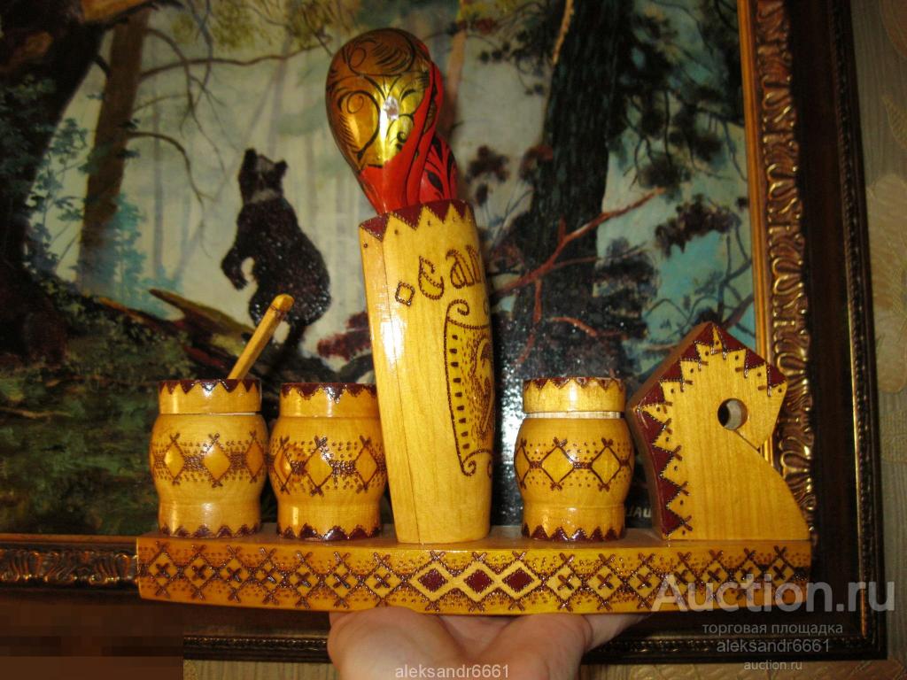 ДЕРЕВЯННЫЙ НАБОР С ЛОЖКАМИ САМАРА ПЕРЕЧНИЦА СОЛОНКА ГОРЧИЧНИЦА 