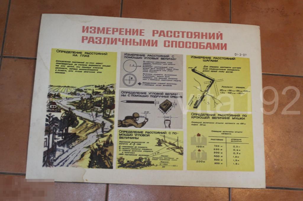 ПЛАКАТ. СССР. ИЗМЕРЕНИЕ РАССТОЯНИЙ РАЗЛИЧНЫМИ СПОСОБАМИ. 