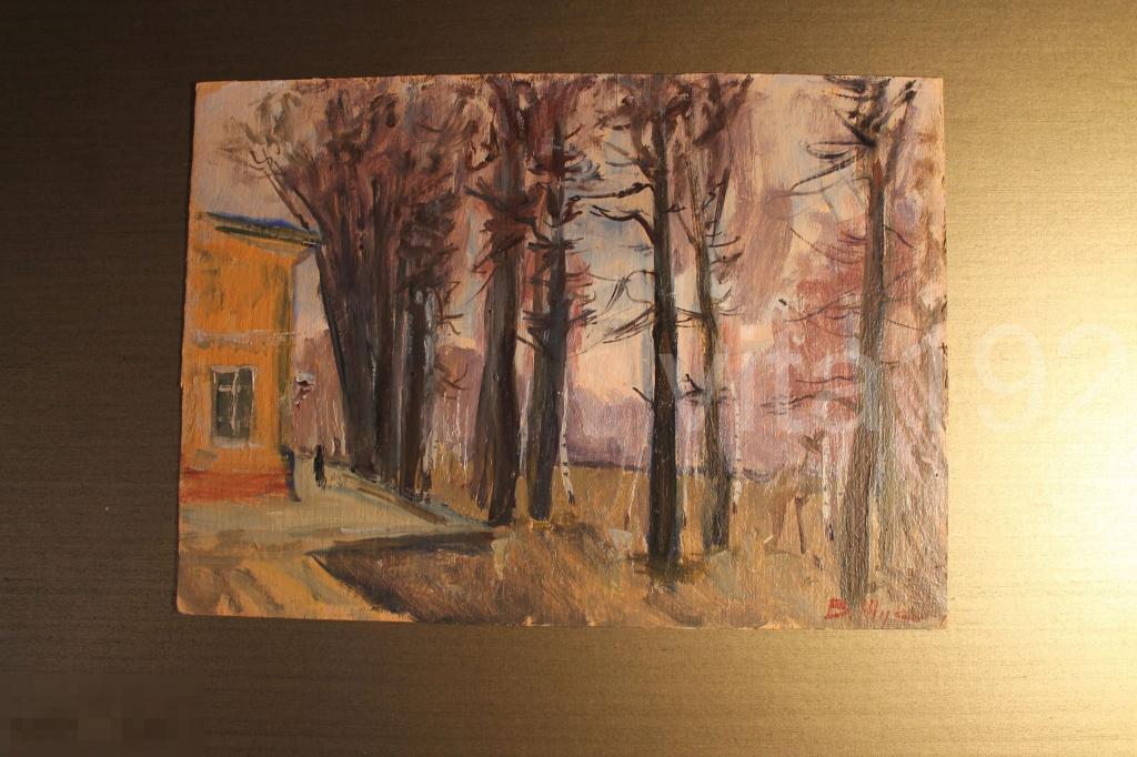 КАРТИНА. ЖУК В.К. МЕЛИХОВО. ЛИПЫ. КАРТОН. МАСЛО. 1992 ГОД. 