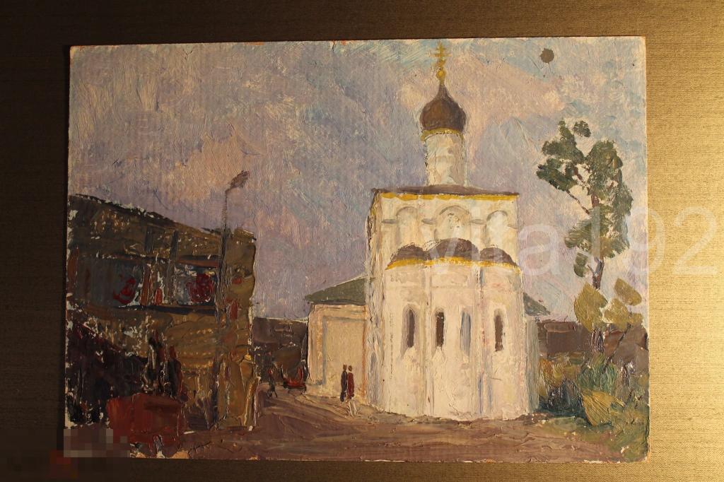 КАРТИНА. ЖУК В.К.  КАРТОН. МАСЛО. 1986 ГОД. ПАМЯТНИК СРЕДИ НАС. 