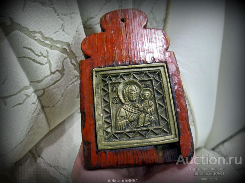 ИКОНА ВРЕЗКА ПЛАСТИКА СМОЛЕНСКАЯ БОГОМАТЕРЬ СТАРИННАЯ 19 ВЕК