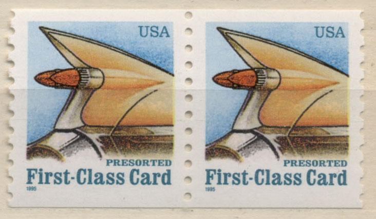 США 1995 г. Ретроавтомобиль (фрагмент) самоклейка ПФ - высечка  пара  негашеная**