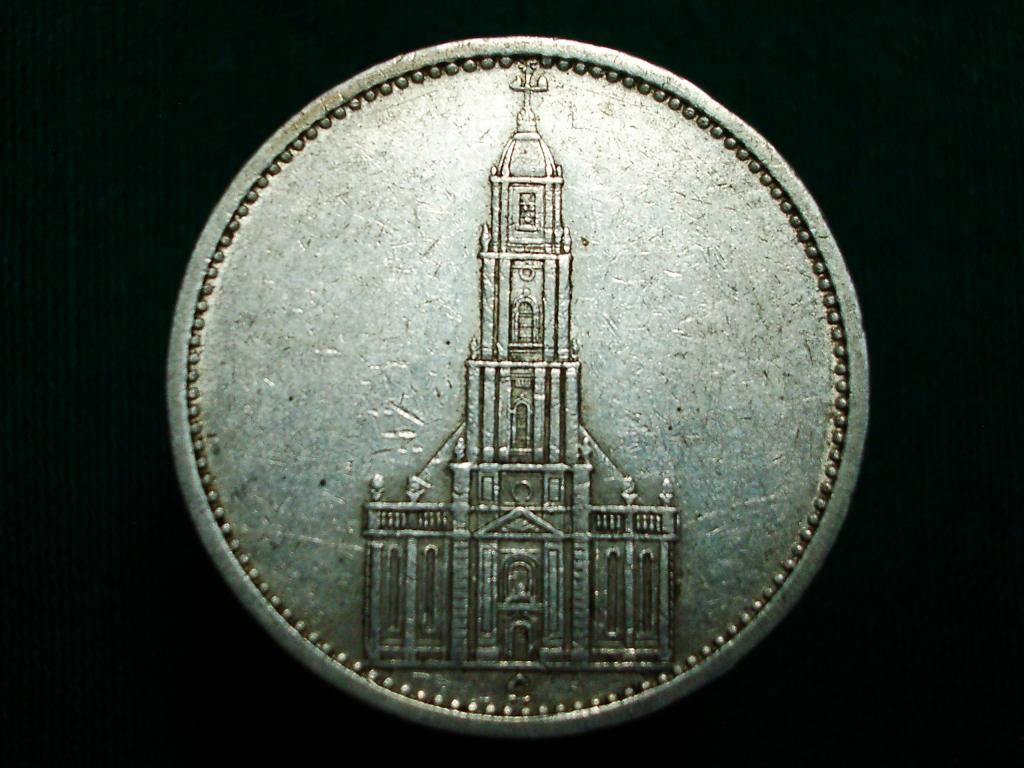 Германия. 5 марок 1934 года. Кирха. Серебро.