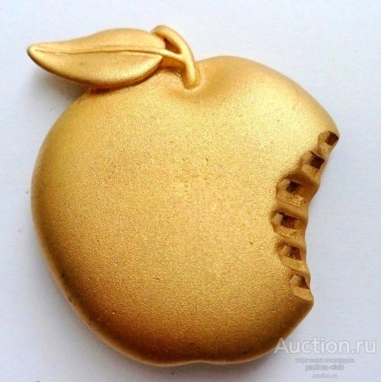Брошь Apple, цвет матового золота, TONE©, США, 1980гг
